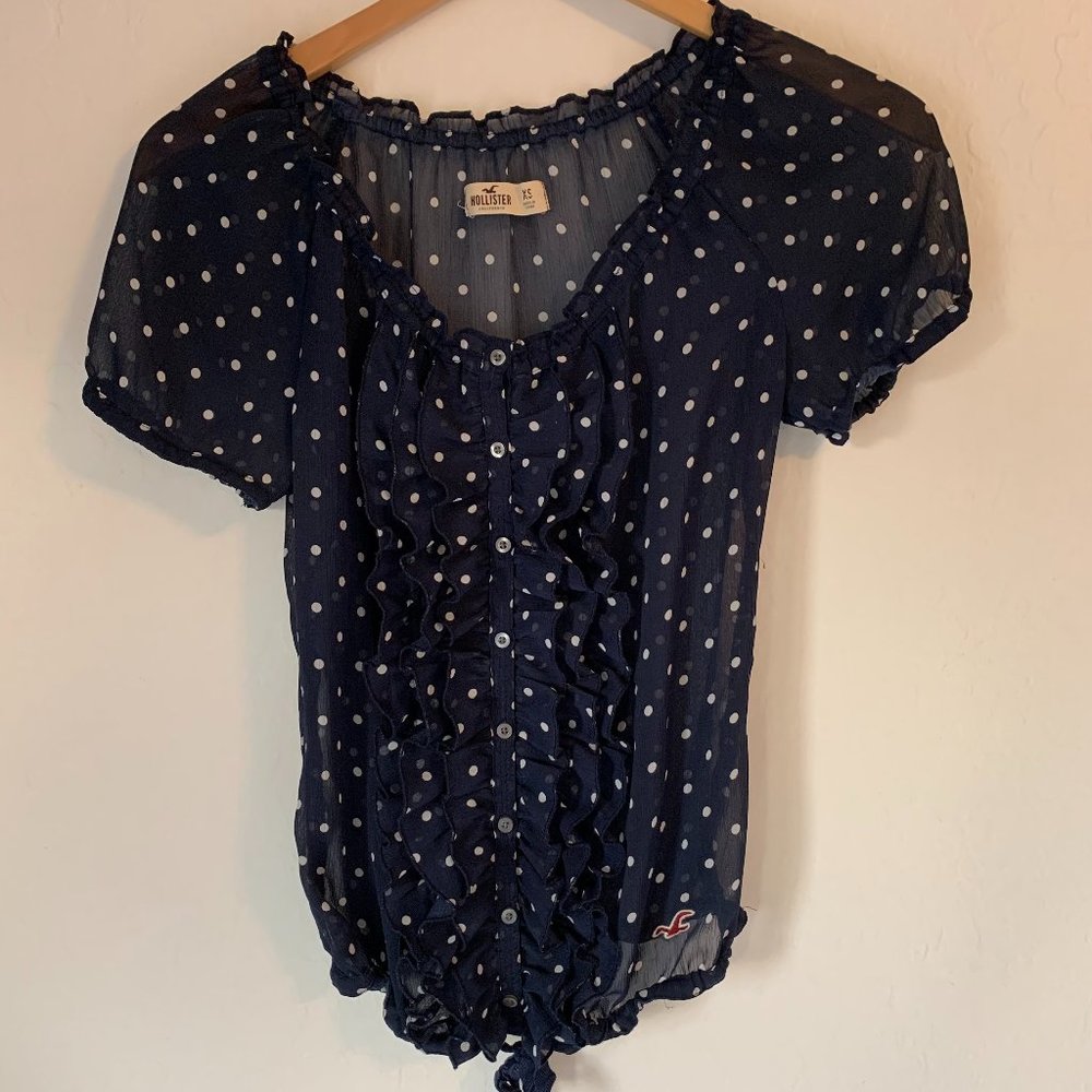 Hollister Navy Blue with White Polka Dot Short Sleeve Top
